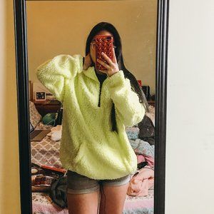 [NEW] Zipper Green Neon Vibrant Sherpa Sweater